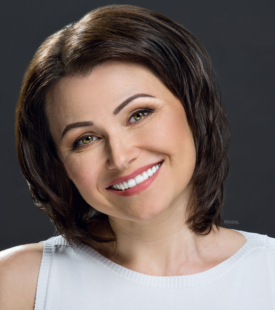 Smiling woman with short hair