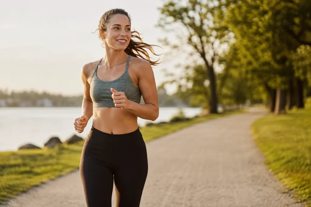 image of a women running outdoors comfortably after a labiaplasty