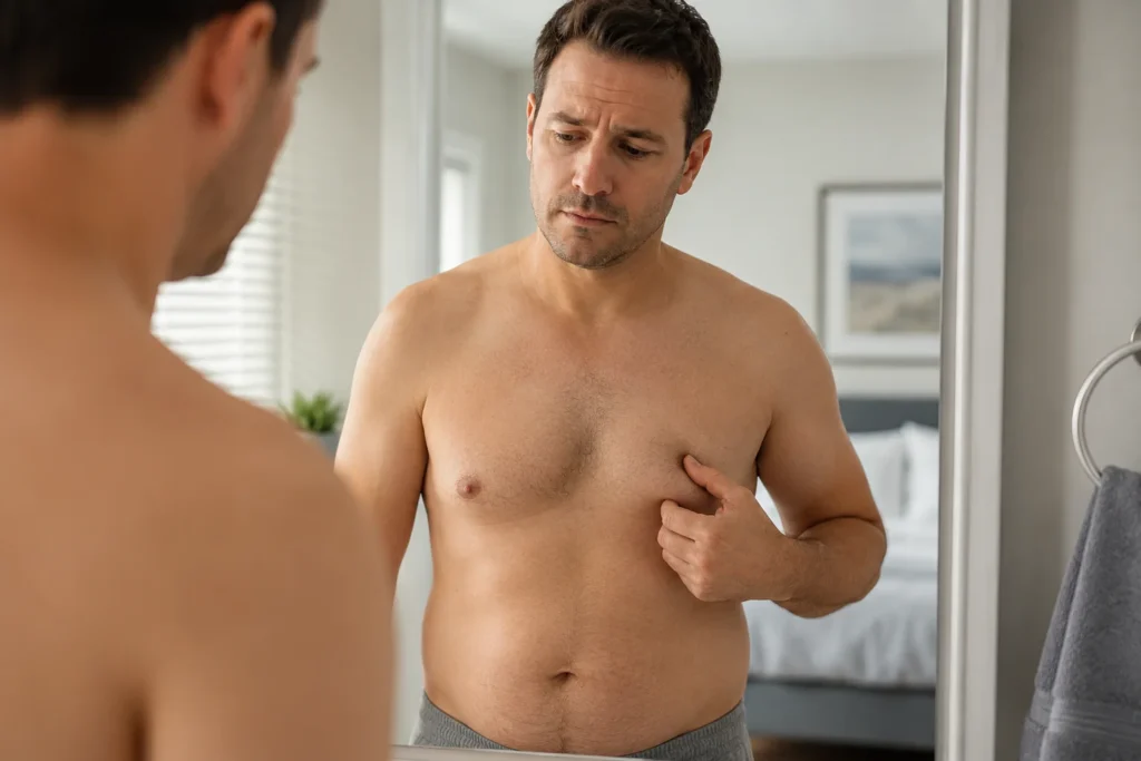 image of how to find out if you have gynecomastia using the chest pinch test at home