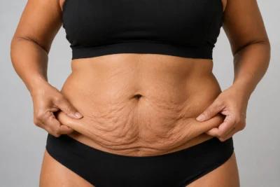 Image of loose abdominal skin before body contouring surgery