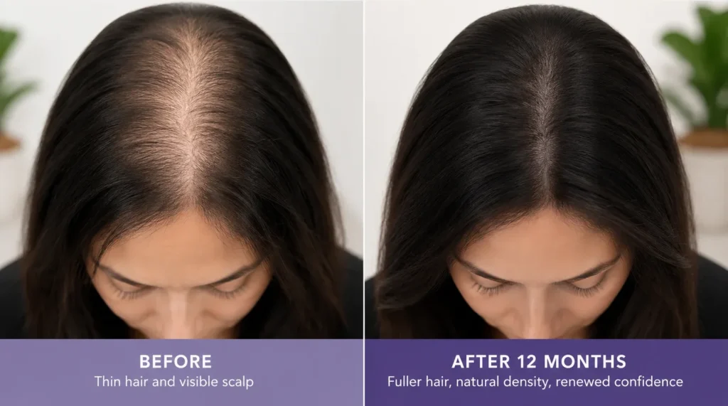 image of female hair transplant for women before and after results showing restored density