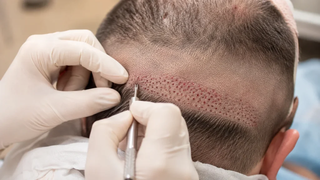 Image of a hair transplant procedure portraying what is the best hair transplant procedure