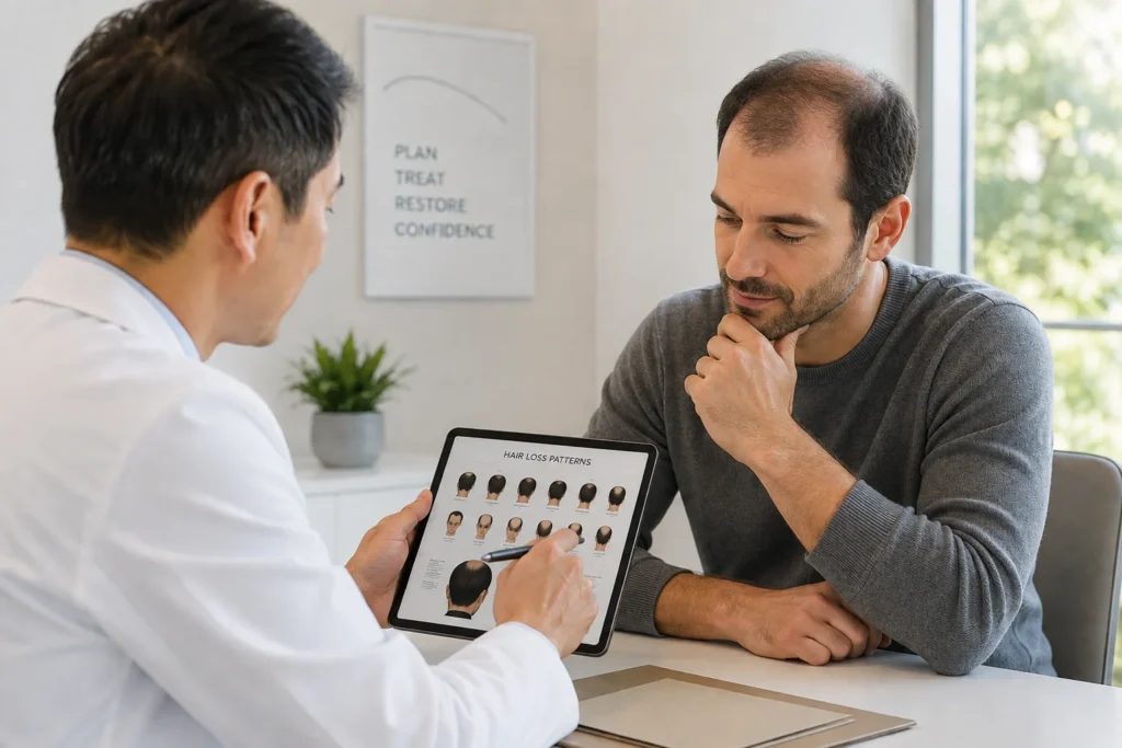 Image of doctor and patient discussing when should you get a hair transplant