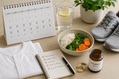 image of hair transplant pre op instructions checklist with calendar and vitamin C